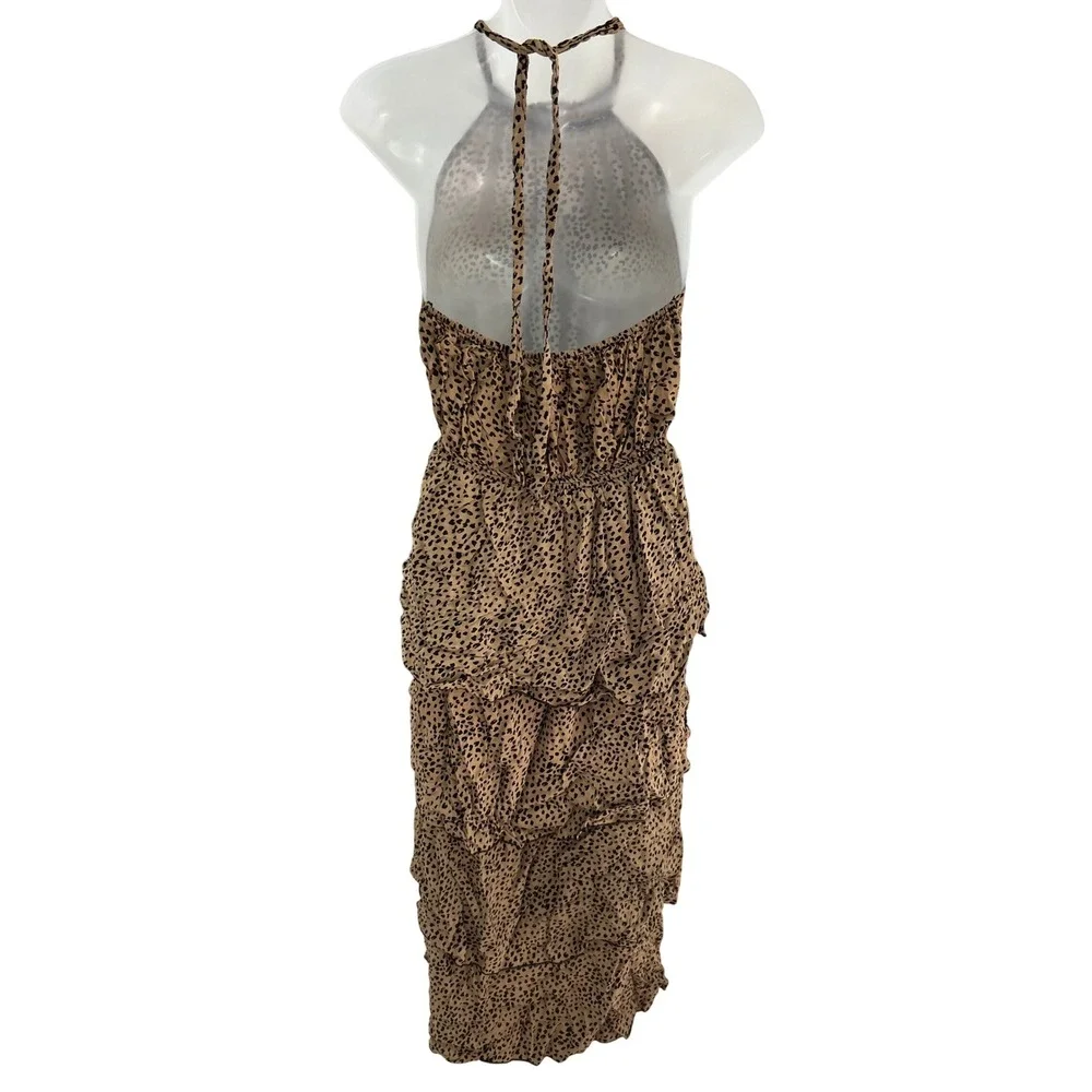 Ace Fashion Halter Maxi Dress Tiered Ruffle Animal Print Sleeveless large - Picture 4 of 8